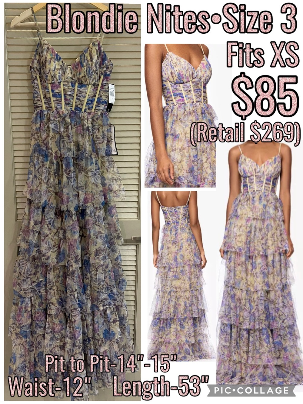 Blondie Nites Pastel Floral Tiered Maxi Dress with Corset Bodice
